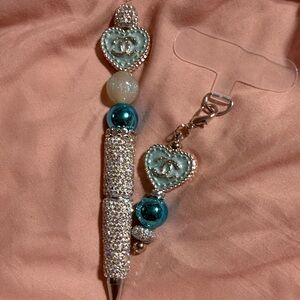 Rhinestone pen & matching phone charm.